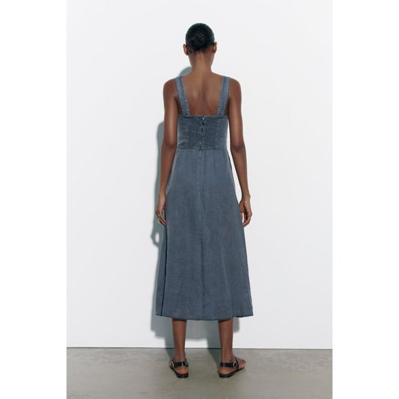zara LINEN MIDI DRESS lg - Picture 2 of 4